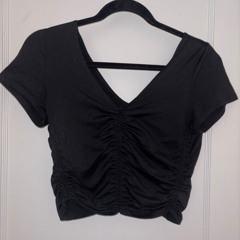 Urban Outfitters Black Ruched V-Neck Crop Top